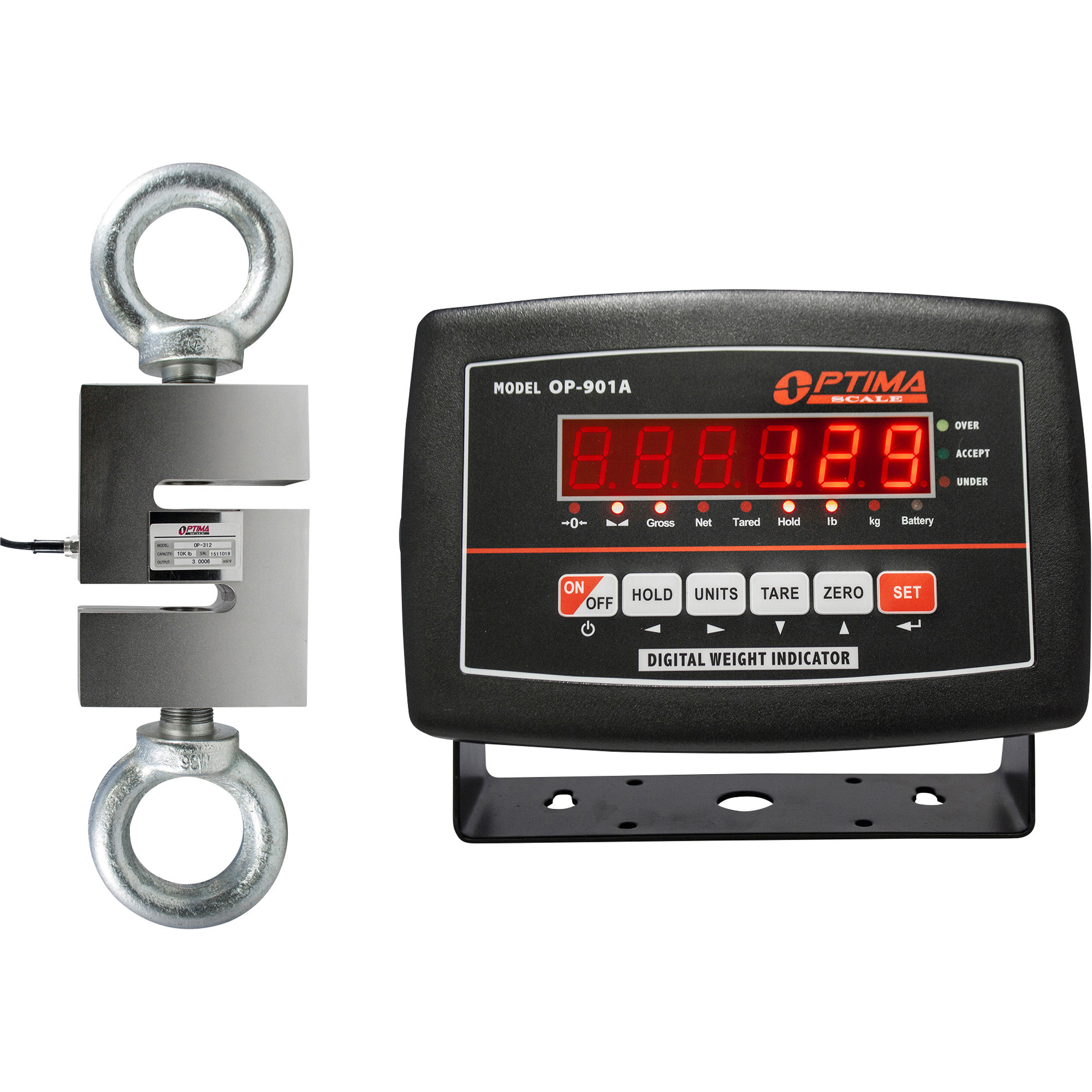Optima Scale Tension/Compression Crane Scale, 10,000-Lb. Capacity, 1-Lb. Display Increments, Model# OP-926-10K